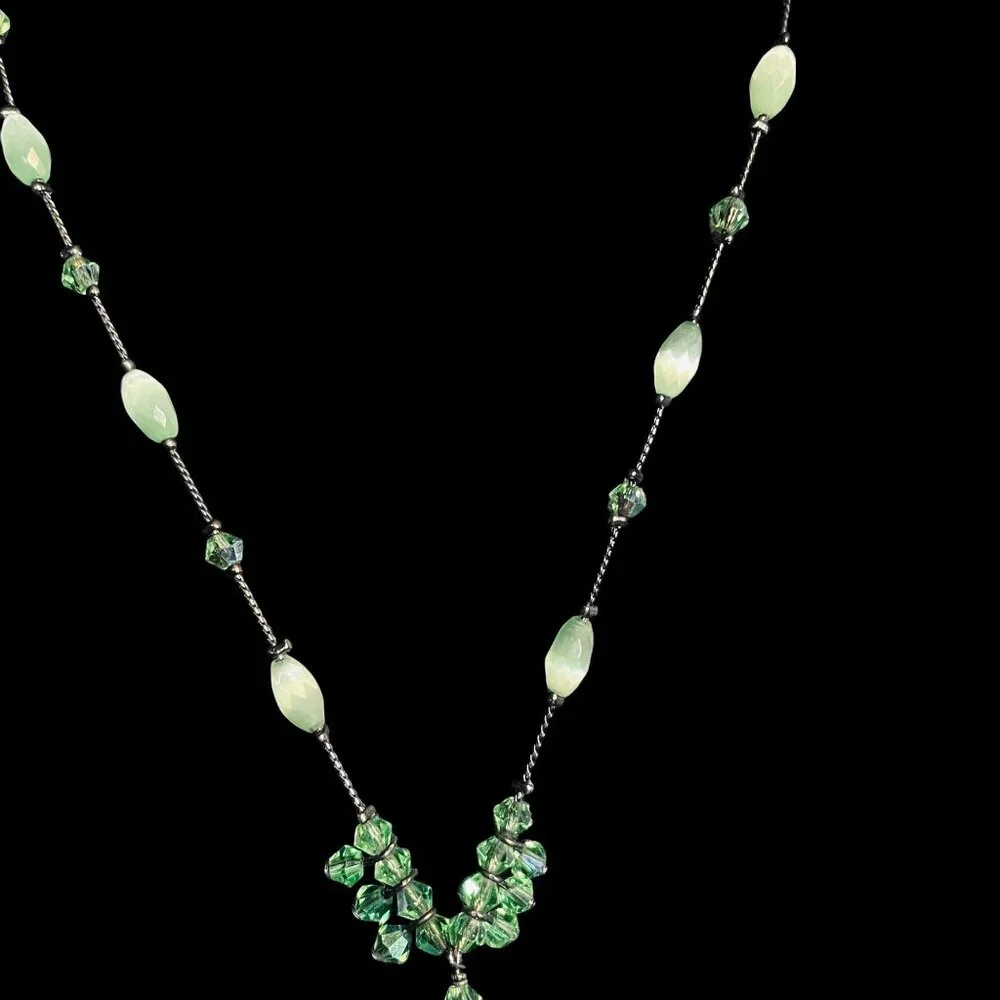 Dabby Reid Green Rose Pendant Necklace Beaded Handmade Adjustable Nature Jewelry